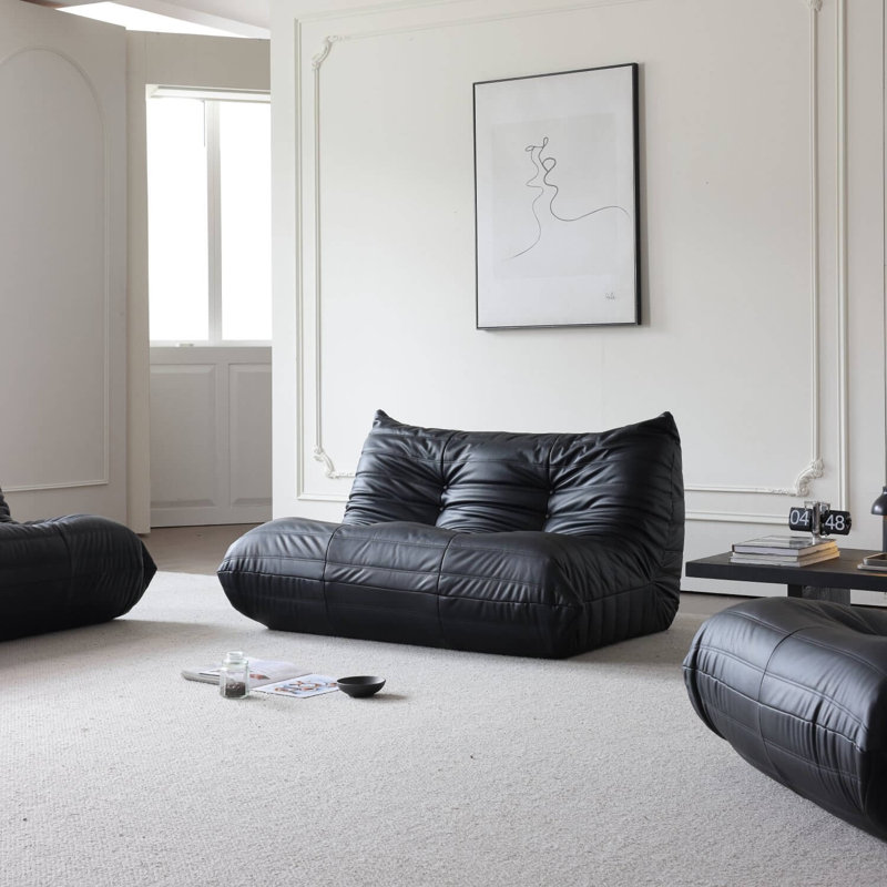 Abbie Lazy Sofa, Similicuir noir, H 29,1 po x l 51,5 po x P 40,2 po
