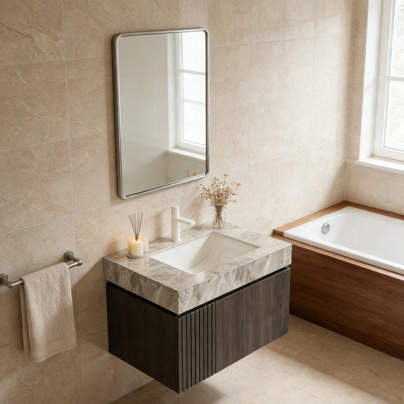 Meuble-lavabo flottant avec espace de rangement multifonctionnel et trou de robinet simple, 30", Espresso