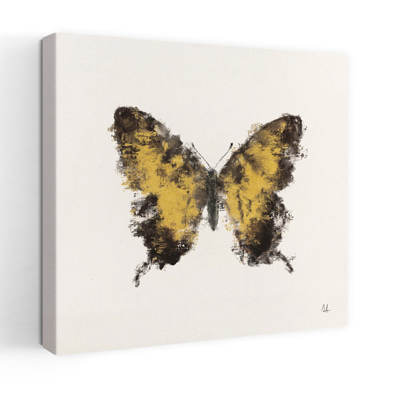 Golden Wings I, art contemporain papillon, H 18 po x l 18 po