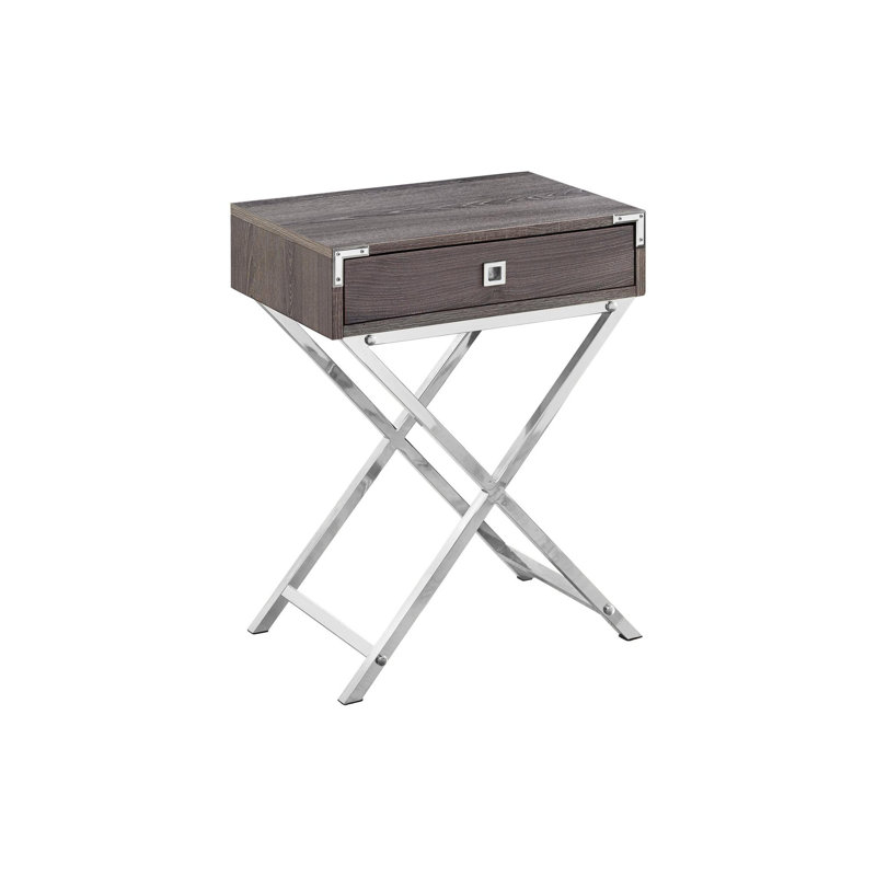 Accent Table, Side, End, Nightstand, Lamp, Storage Drawer, Living Room, Bedroom  Laminate, Chrome Metal, Contemporary, Modern