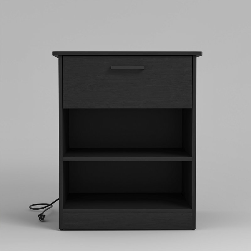 Table de chevet à 1 tiroir avec station de charge, Noir