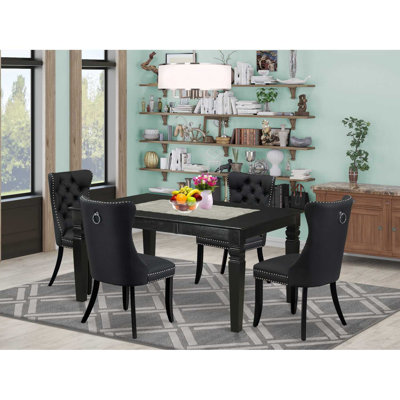 Linen white Solid Wood Top - Rectangular Upholstered Dining Room Set with Butterfly Leaf