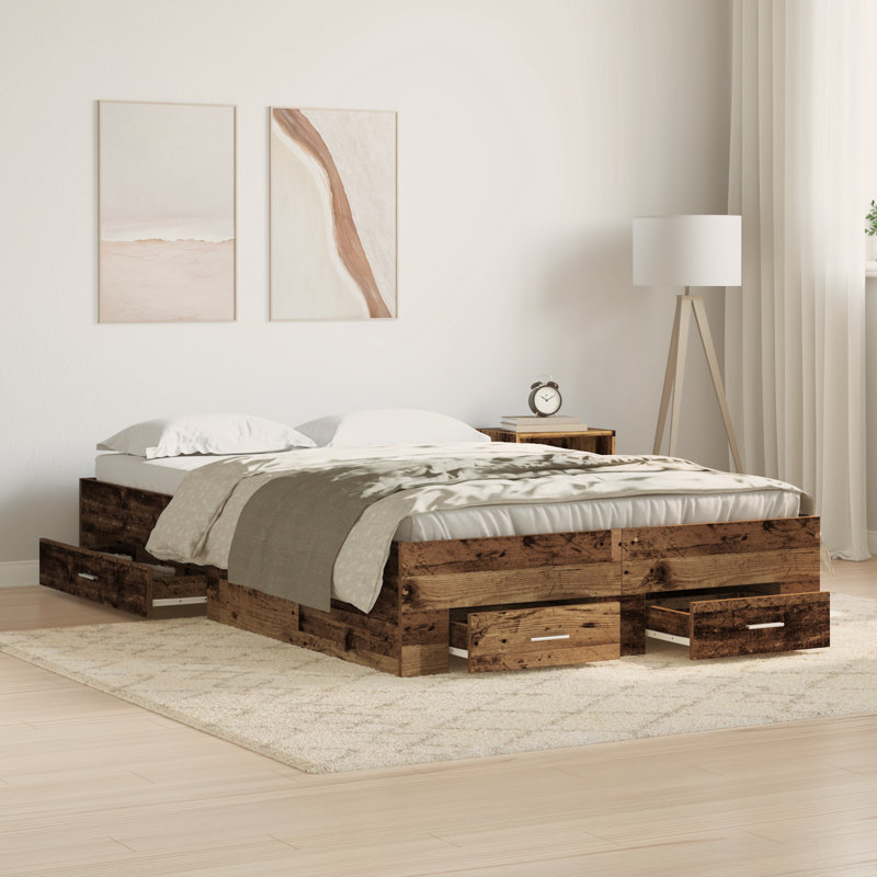 Bed Frame With Drawers Engineered Wood, 100 x 200cm, Old Wood