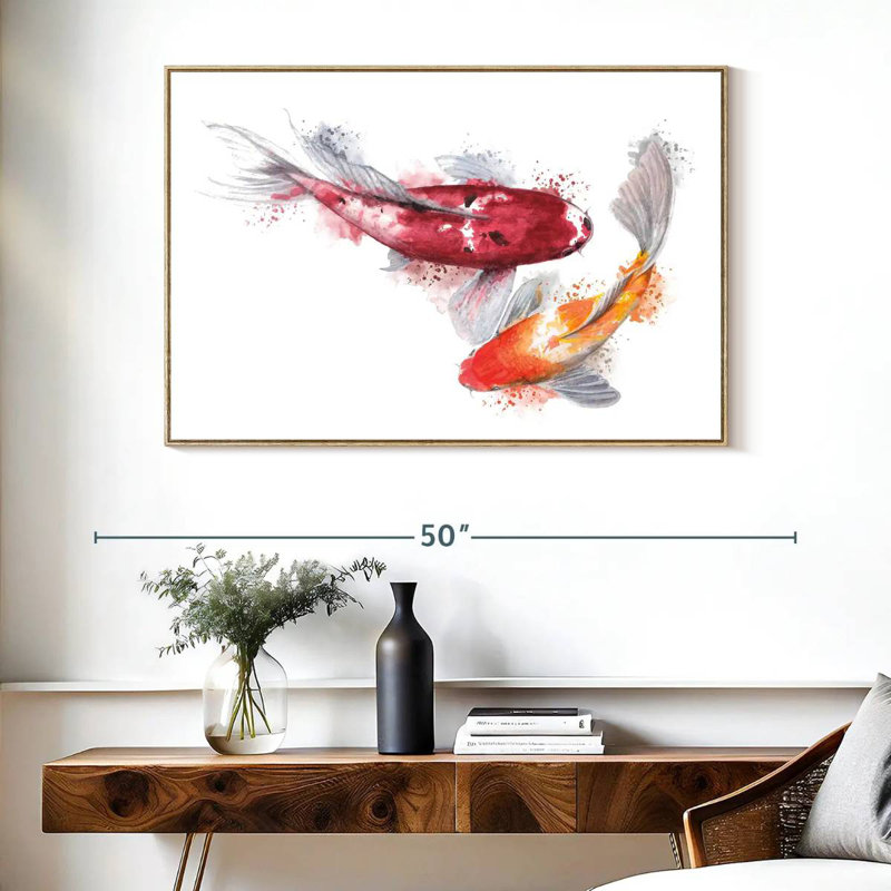 Paire de poissons Koi, Cadre flottant en bois naturel, 40 po x 27 po