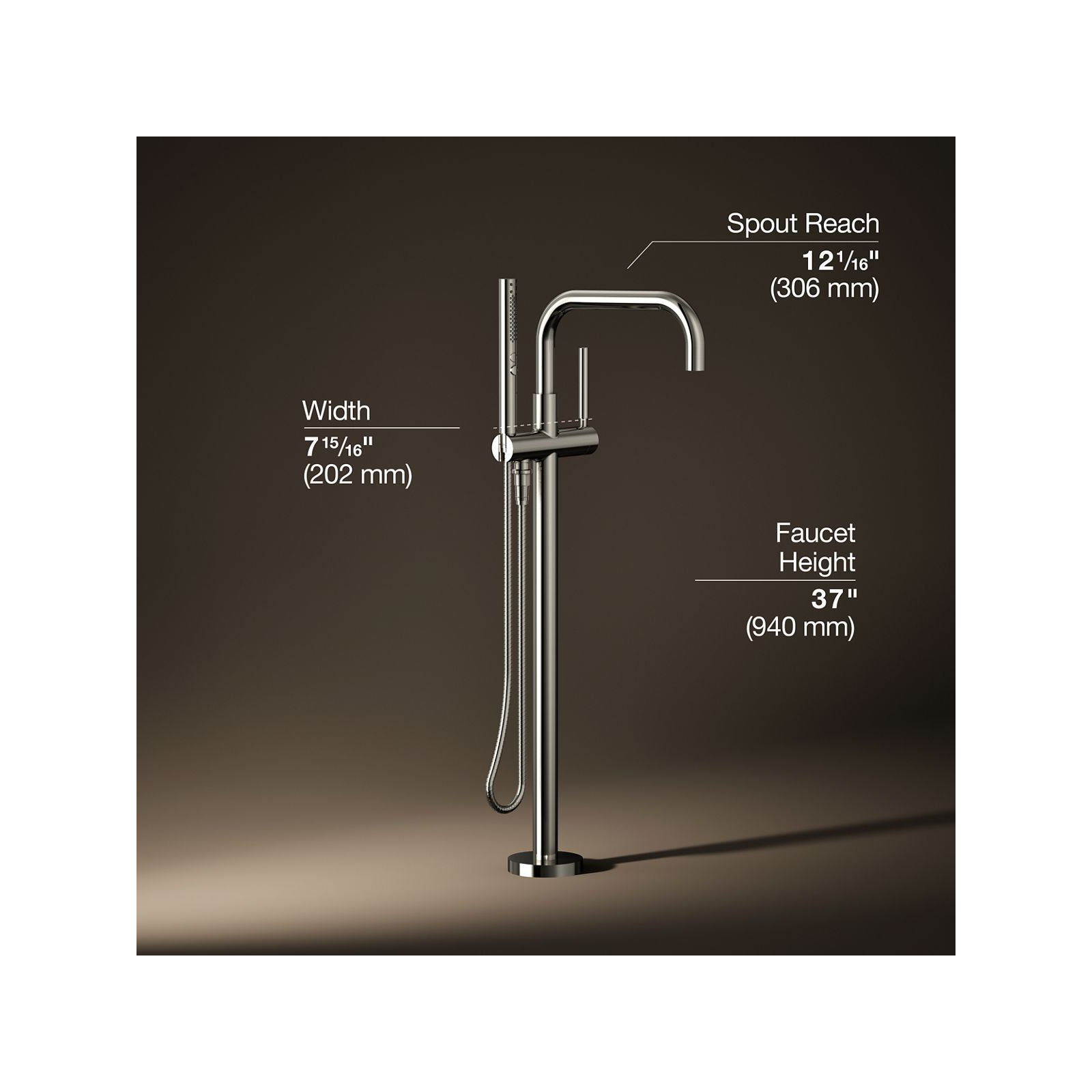 Purist Floor-Mount Bath Filler Trim with Handshower, Vibrant Polished Nickel