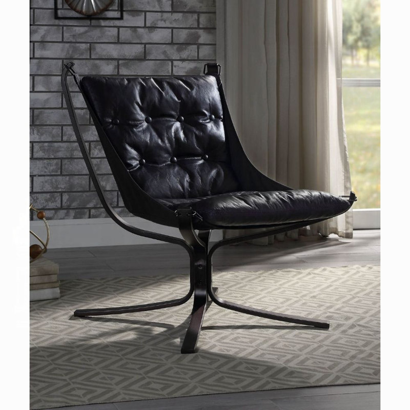 Fauteuil décoratif Carney, cuir fleur rétro bleu, Bleu rétro