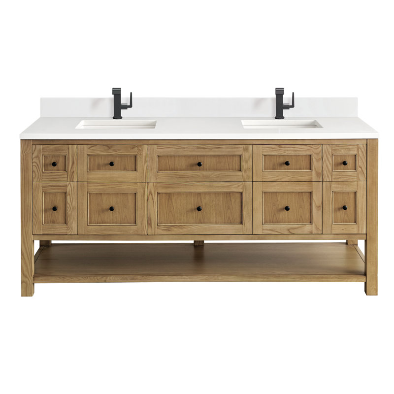Breckenridge 72'' W Double Vanity, Single-Hole, White Zeus, Light Natural Oak