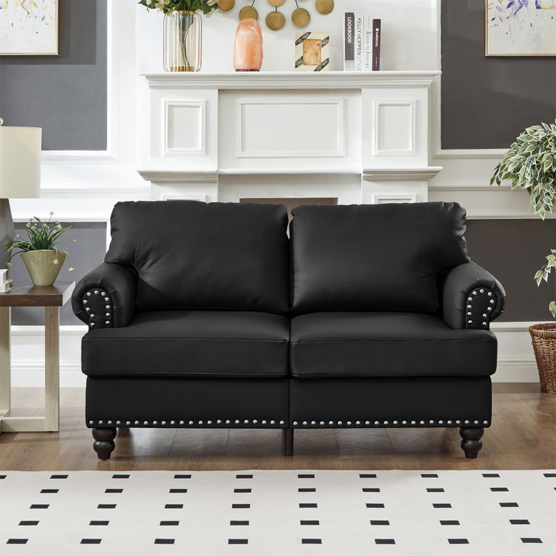Canapé en cuir de vache de 59,5 po, Noir