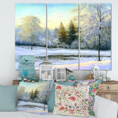 Paysage, arbres verts, peinture sur toile d'hiver