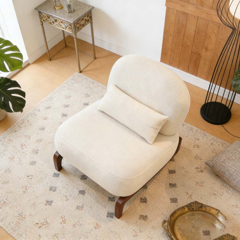Cute Accent Chair with Solid Wood Legs, Fabric, White