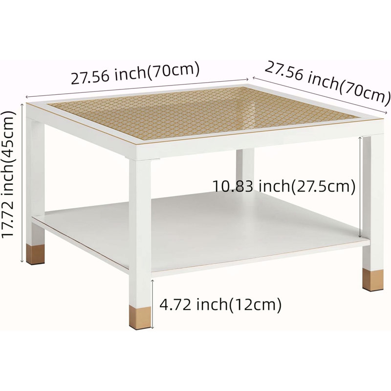 Table basse moderne carrée, Blanc, Blanc / Doré