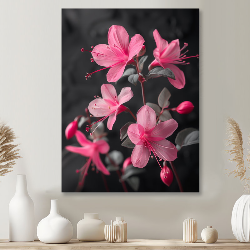 Reproduction d'art mural rose fuchsia fuchsia - fuchsia, Cadre flottant doré, bois massif, H 34 po x l 44 po