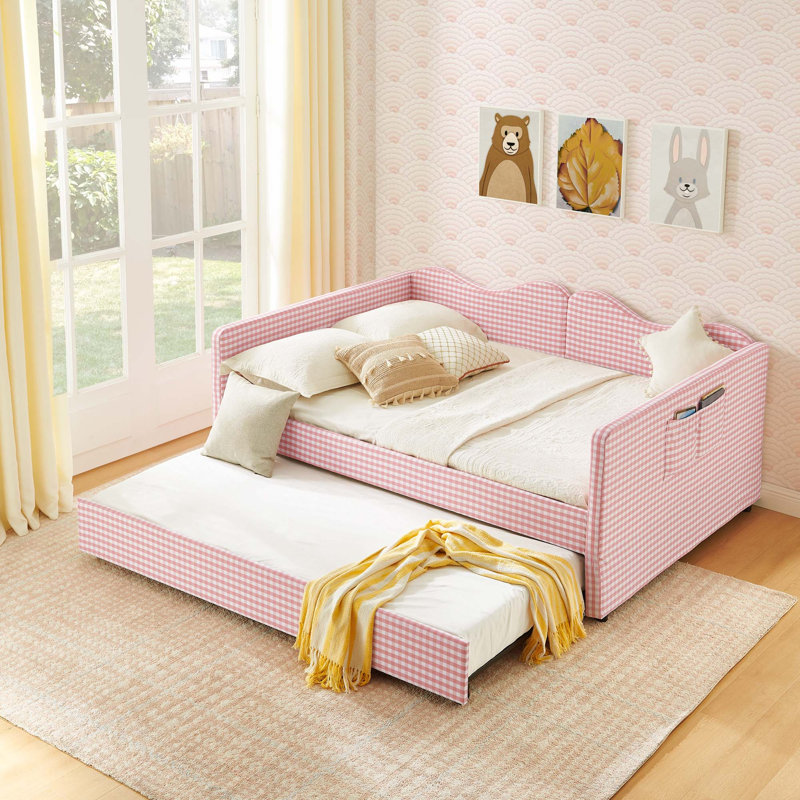 Lit de jour avec lit gigogne escamotable, Double, Pink