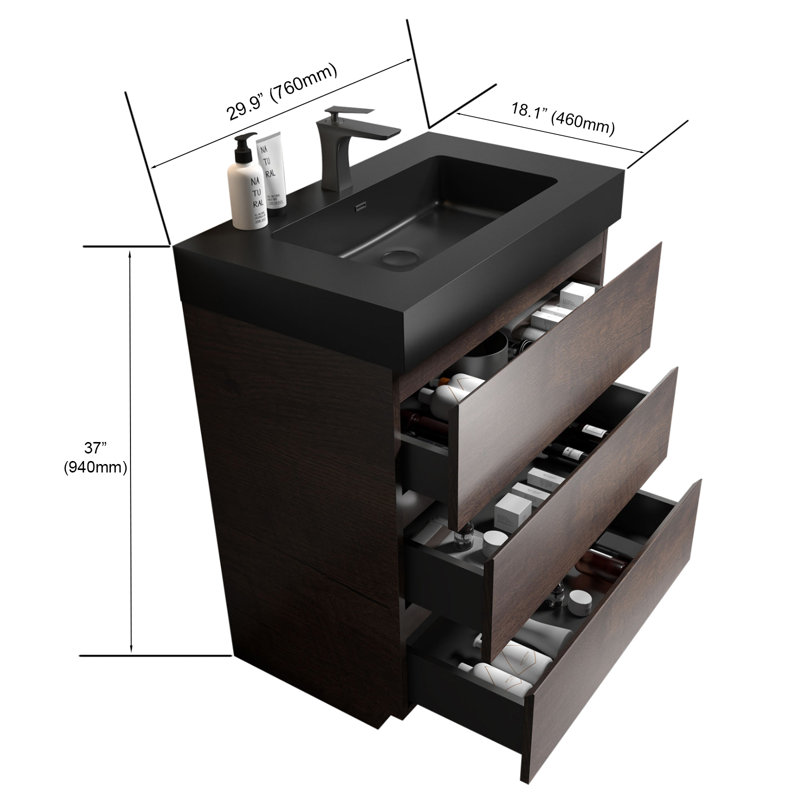 Meuble-lavabo autoportant avec lavabo et grand rangement Wystan