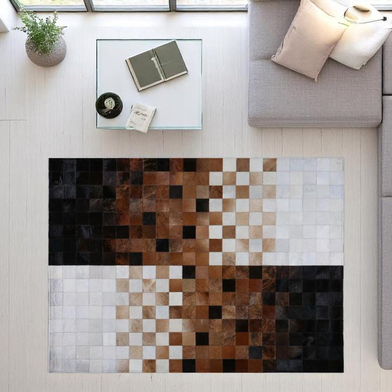 Tapis brun, tapis en peau de vache véritable, 2 pi x 7,5 pi, Tapis de couloir 2 pi x 7 pi 6 po