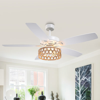 52" Farmhouse Plywood 5 Blades Natural Jute White Ceiling Fan With Light Kit And Remote Control