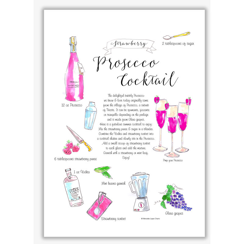 Strawberry Prosecco Cocktail Recipe - Print, No Frame, 42 cm H x 29.7 cm W x 1 cm D