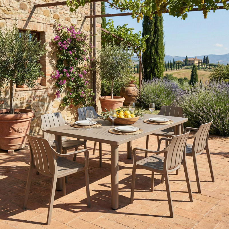 6 - Person Patio Dining Set with Rectangular Table, Turtle Dove