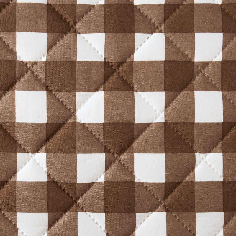 VCNY Home Gingham Microfiber Quilt Set, Queen Quilt + 2 Standard Shams, Chocolate