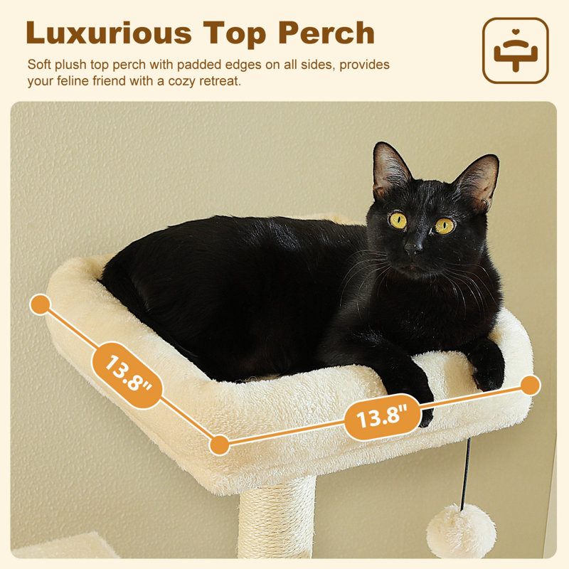 61.8" Cat Tree Tower with Perch Top, Platform, Cat Condo and Sisal Scratching Post, Beige