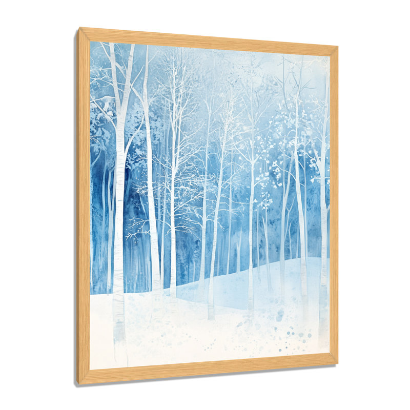 Forêt d'hiver glacée blanche et bleue II - Tableau encadré, H 32 po x l 24 po, Natural Picture Framed