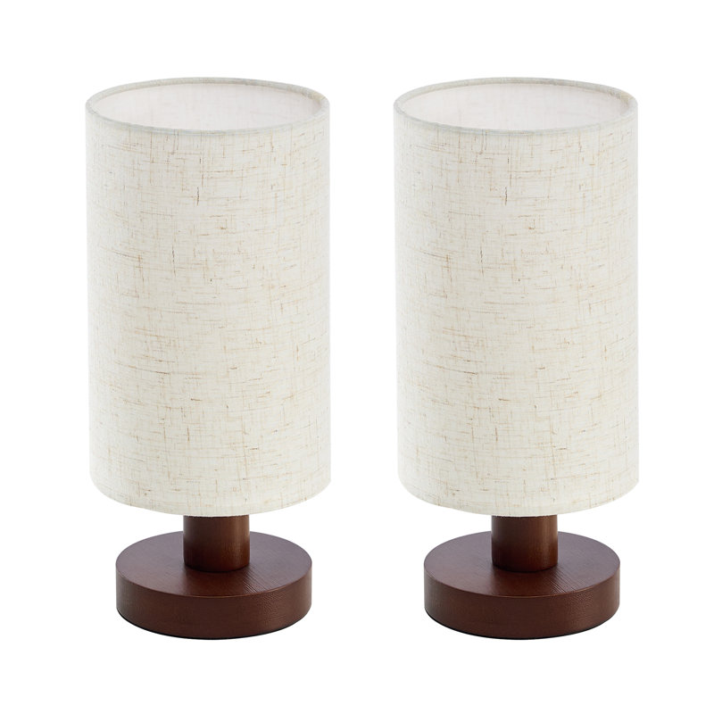 Set Of 2 Cozy Compact Table Lamp For Small Spaces, Walnut