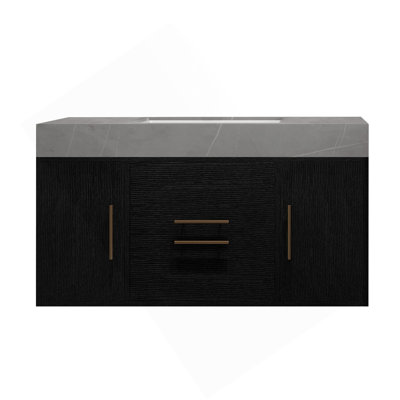 Meuble-lavabo flottant contemporain simple de 39,4 po avec comptoir en faux marbre, lavabo en céramique, 2 tiroirs en bois massif multicouches et 2 armoires