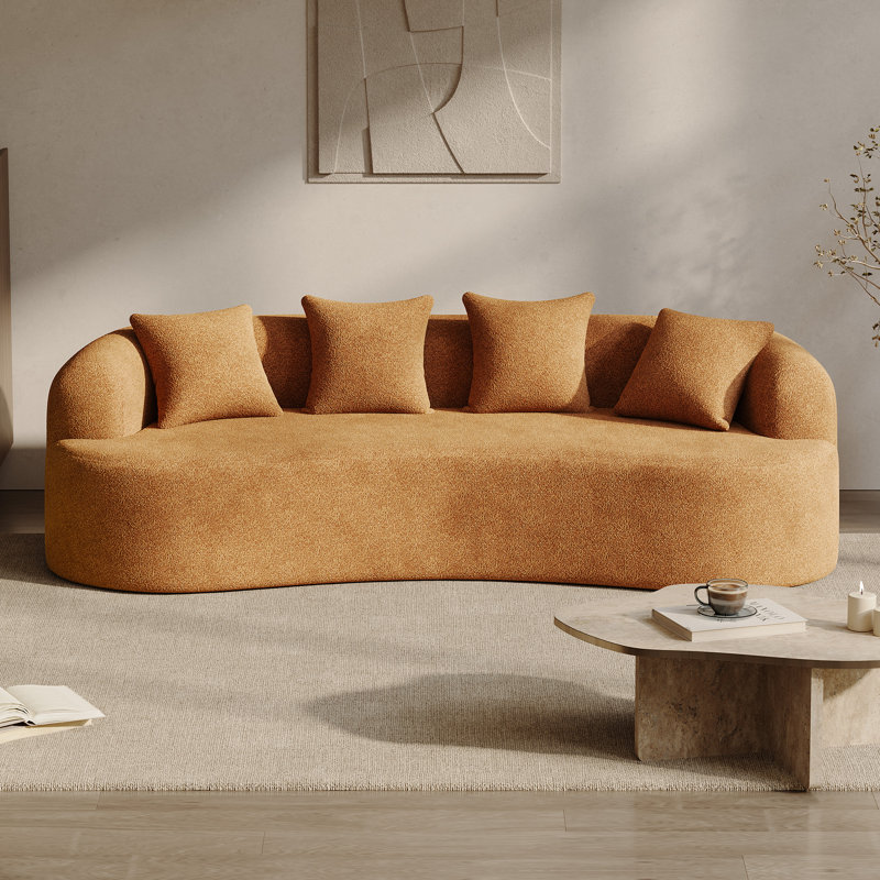 Canapé incurvé désossé en mousse à haute densité et sans assemblage requis, H 24,5 po x l 106,5 po x P 41 po, 3, Orange