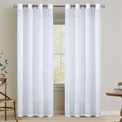 Linen Grommet Curtains for Living Room 2 Panel Drape Semi Sheer Neutral Country Rustic Farmhouse Boho Curtain Bedroom Muslin Look Light Filtering