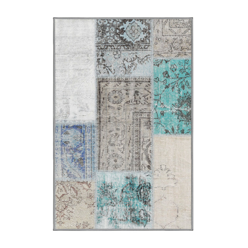 Tapis bleu/gris contemporain, Rectangle 2 pi x 4 pi