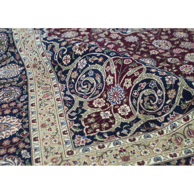 Hand-Knotted High-Quality Wine and Navy Area Rug