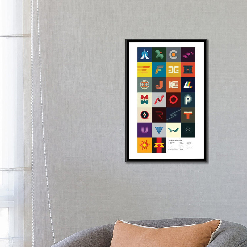 «Science Alphabet» par 2046, impression sur toile tendue, H 26 po x l 18 po x P 1,5 po, Toile avec cadre noir, Pas de tapis