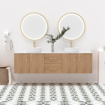 72" Double Floating Bathroom Vanity With Sink Combo