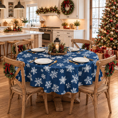 Holiday Snowflake Tablecloth for Christmas – Washable Polyester, Indoor/Outdoor Use –  Ideal for Dining, Kitchen & Party Decor