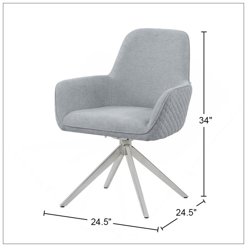 Chaise de salle à manger rembourrée en tissu avec accoudoirs pivotants rembourrés en nid d'abeille, gris clair, style Mid-Century moderne