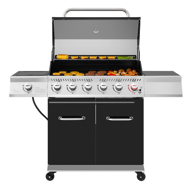 Barbecue au gaz propane autoportant à 6 brûleurs avec brûleur latéral et armoire Royal Gourmet