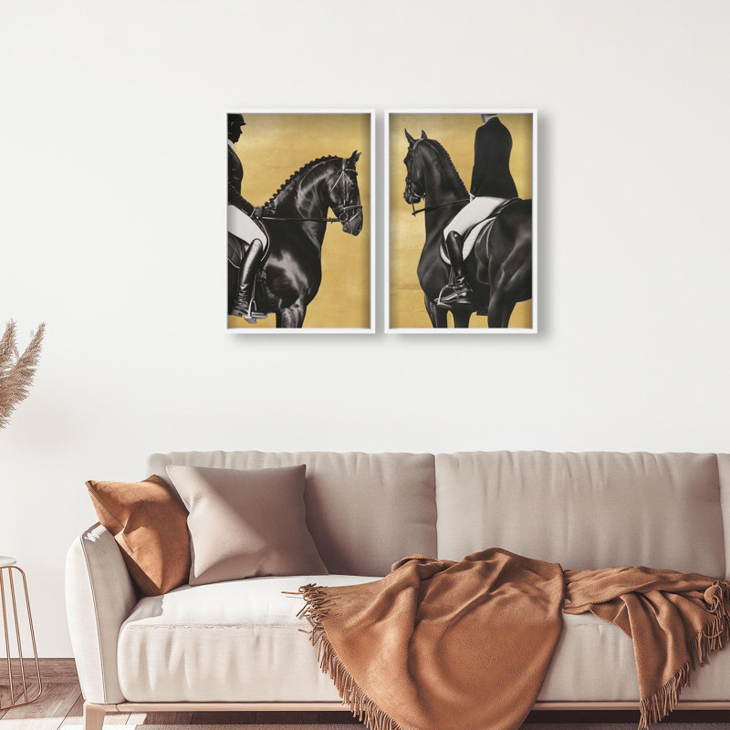 Oliver Gal Taming the Rhythm Set Horse - Leaf Framed Shadowbox Art, White, 38" H x 26" W