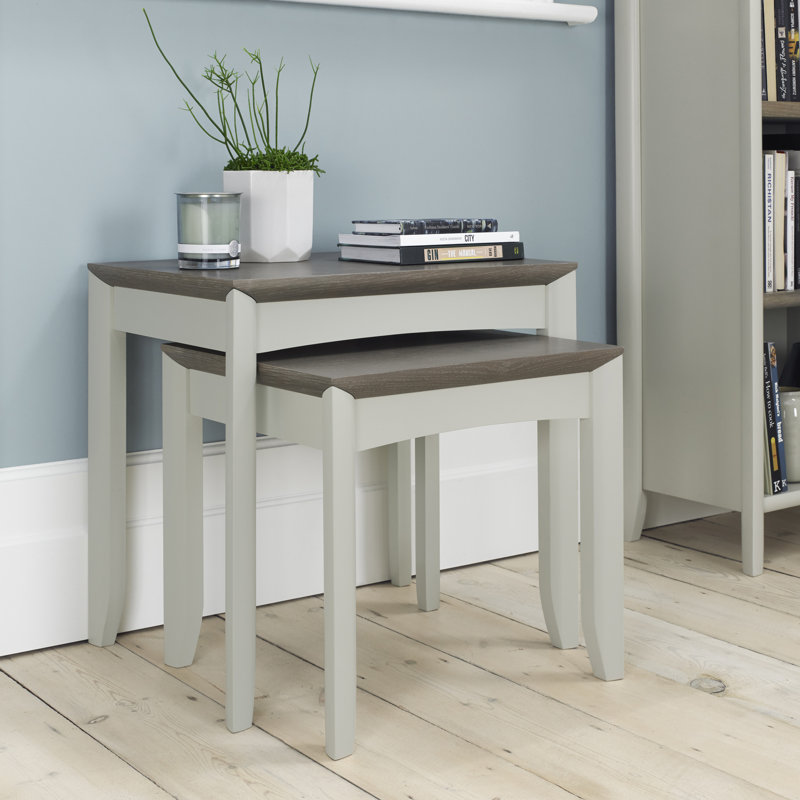 Izzie Solid Wood Nesting Tables, Brown, Ivory