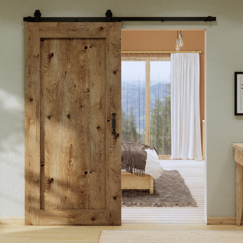 Morosco Oak Wood Sliding Barn Door Rustic, 100 cm x 210 cm, Brown Oil
