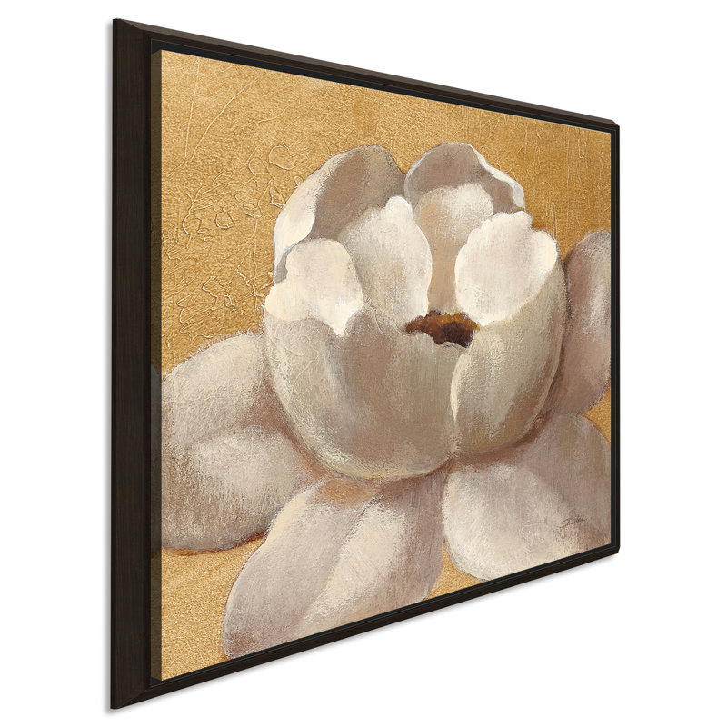 «Sunset Flower II on Gold», reproduction de peinture acrylique, H 21,5 po x l 21,5 po x P 2 po, Cadre flottant espresso