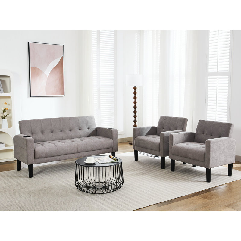 Ensemble de salon 3 pièces, Polyester gris clair