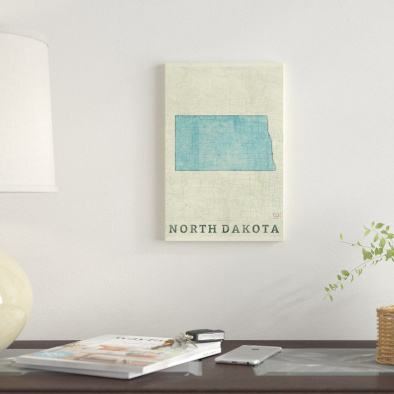 « north dakota map », reproduction d’impression sur toile, H 40 po x l 26 po x P 1,5 po, Toile tendue, Pas de tapis