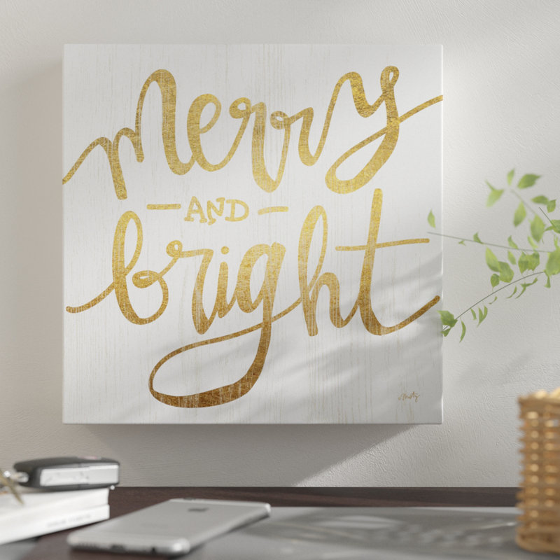 Art textuel 'merry & bright', 18" H x 18" L x 2" D, Toile enveloppée