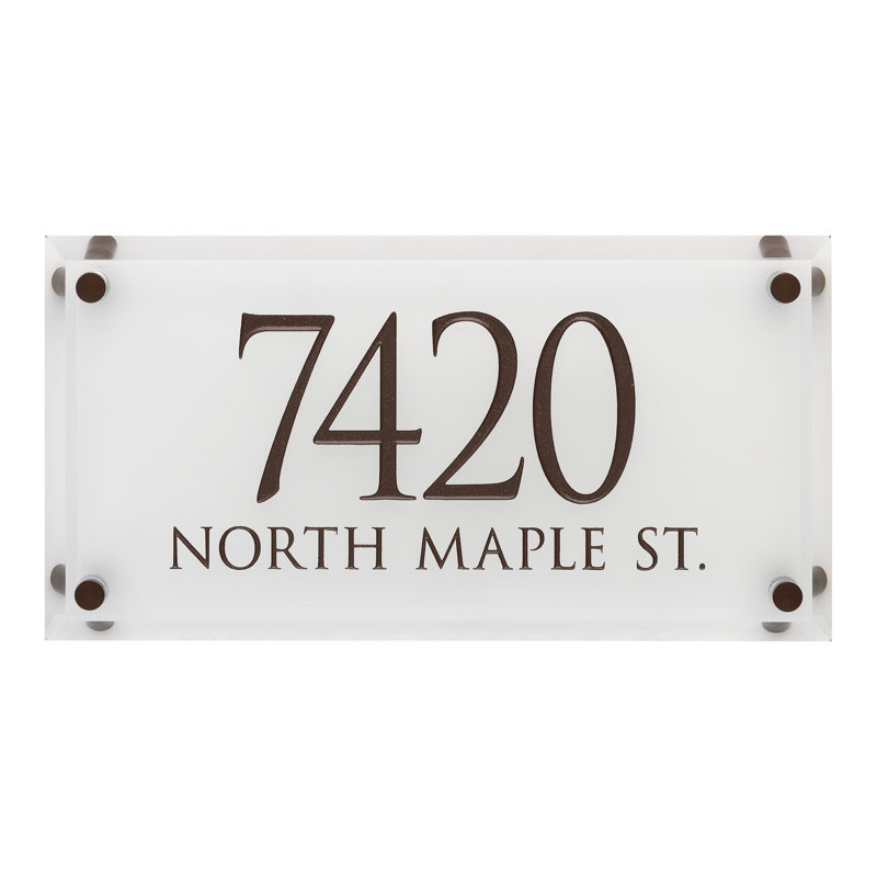Frosted Beveled Crystal Trajan Engraved 2-Line Address Sign, Dark Bronze, Yes