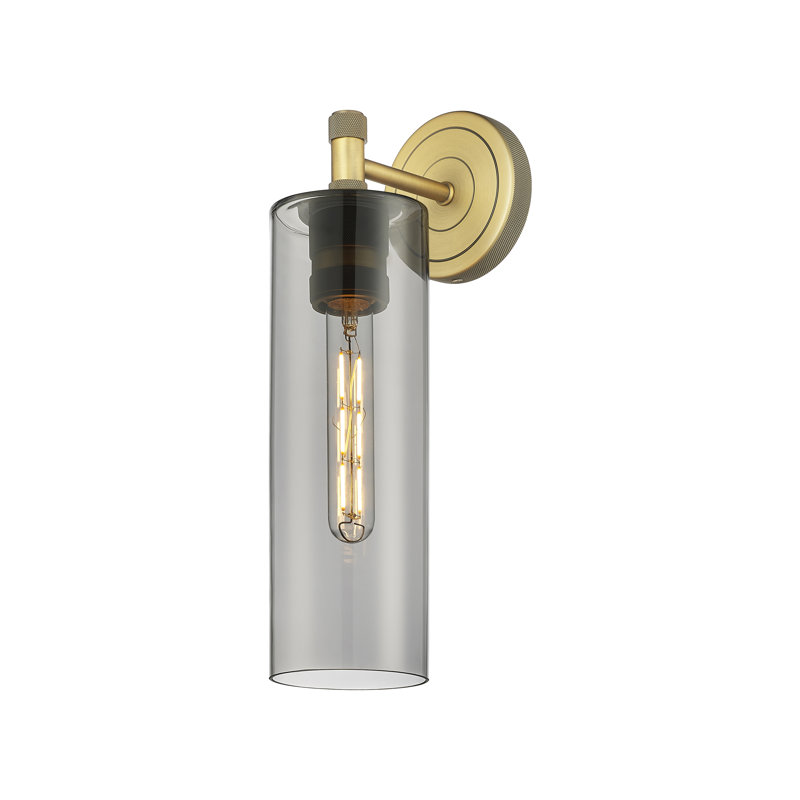 Applique murale 1 lumière Crown Point, Laiton brossé, H 15,5 po x l 3,88 po x P 6,5 po, Plaqué couleur fumée