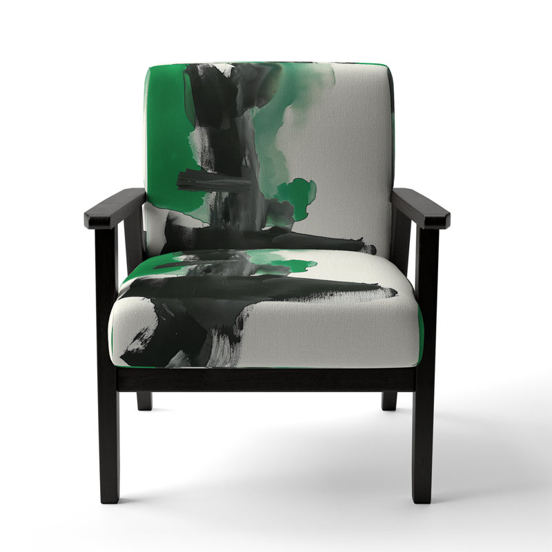 Chaise avec accoudoirs rembourrée Geometric IV, Polyester vert, Accoudoirs carrés noirs