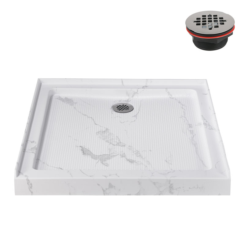 Streamline 36 in. x 36 in. Alcove Acrylic Shower Base in Matte Marble with Center Drain, Drain Included, Matte Marble