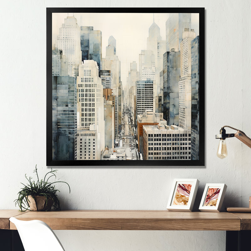 Ivory Infinity Skyscraper Cityscape I - impression, H 16 po x l 16 po x P 1 po, Cadre simple noir