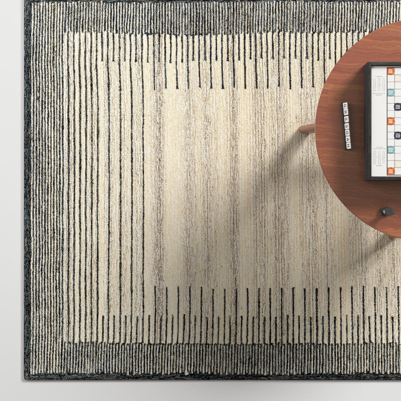 Rectangle Uptown Striped Handmade Hand Tufted Wool Area Rug in Beige/Gray, Rectangle 5' x 7'6"