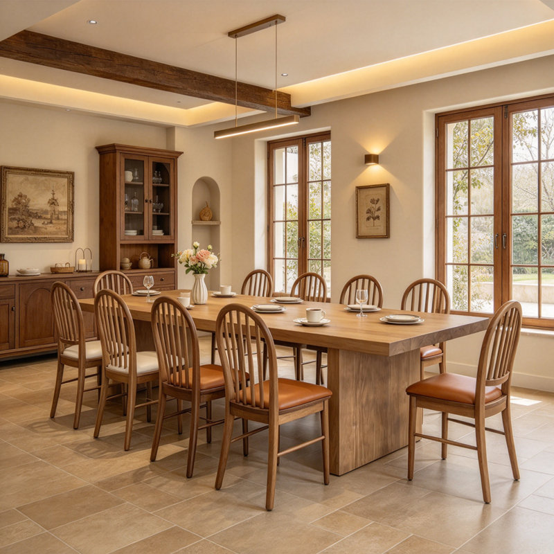 Sturdy Rectangular Solid Wood Dining Table, 29.53"H x 110.24"L x 47.24"W
